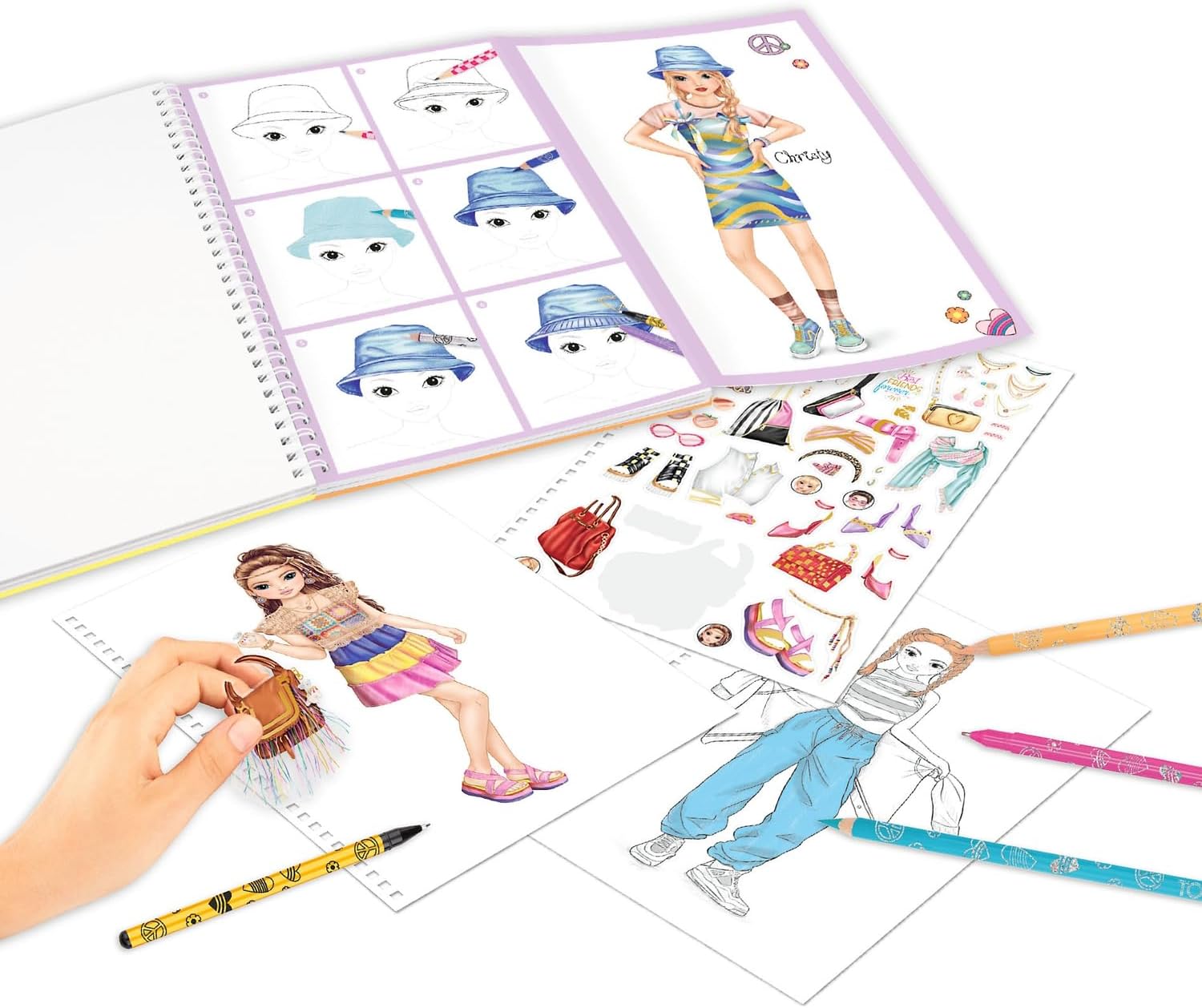 Detalle de Depesche TOPModel Malbuch Set – 76 Seiten inklusive Malvorlagen, Stiften und Stickerbogen