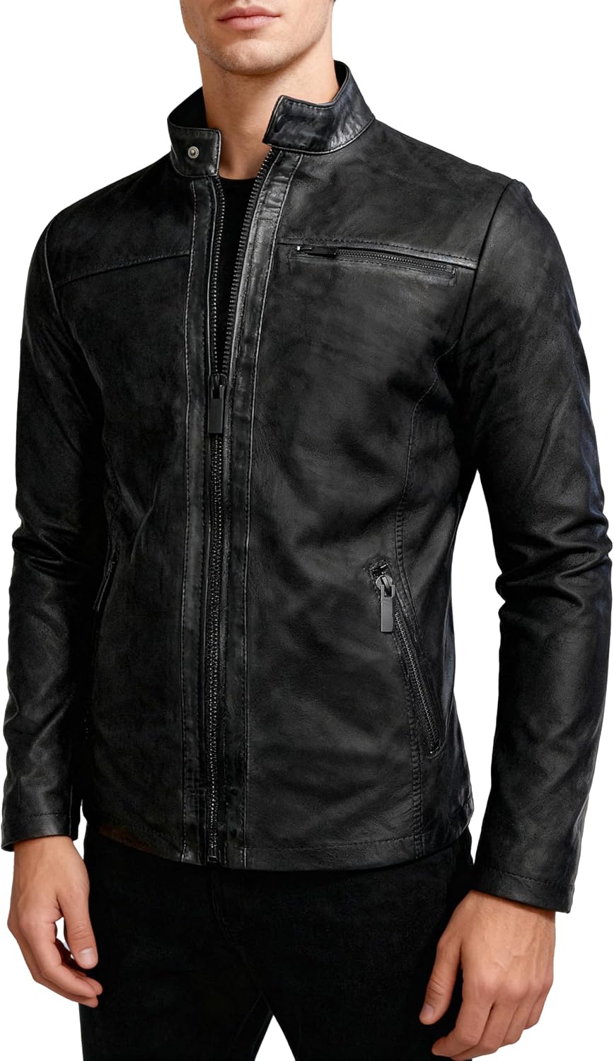 Detalle 2 de Crone Epic Herren Lederjacke Cleane Basic Lederjacke