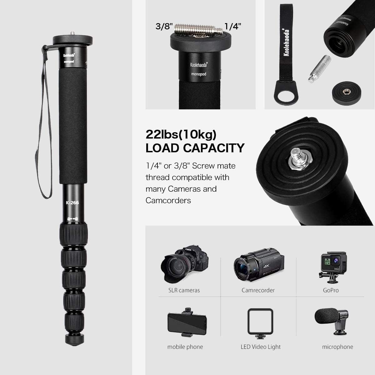Thumbnail 5 de Koolehaoda K-266 6-Section Compact Monopod (Black) — aluminium unipod stick for portable photography