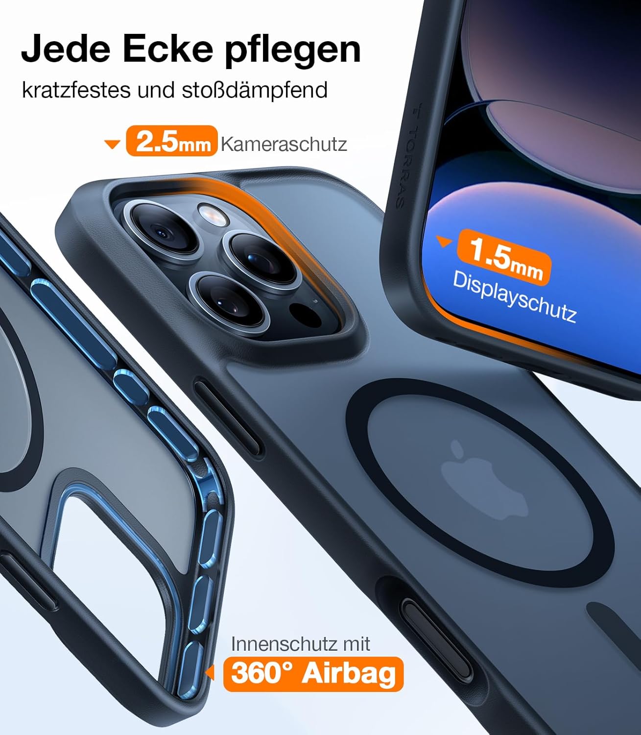 Thumbnail 4 de TORRAS Guardian-Mag iPhone 16 Pro Hülle (MagSafe) – matt schwarz, stoßfest & kratzfest