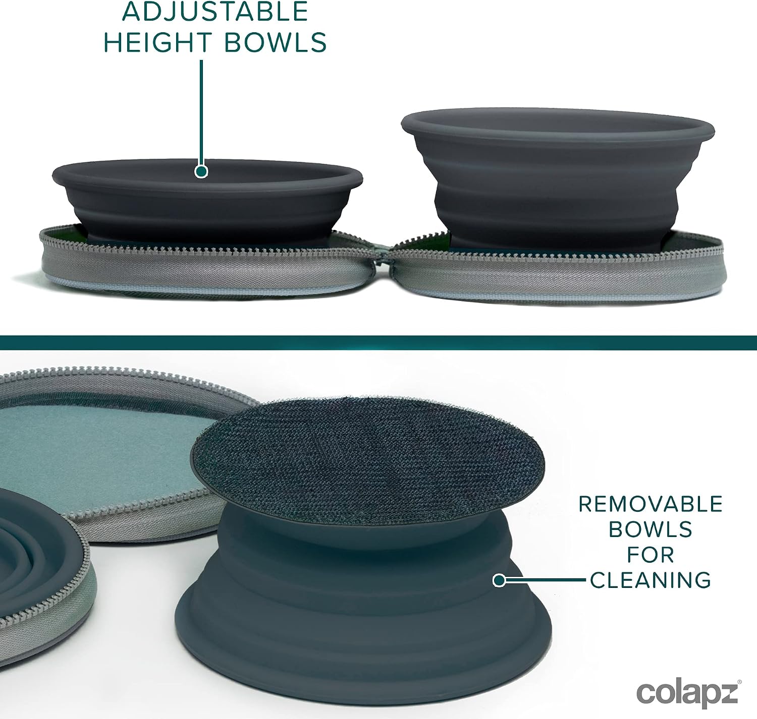 Detalle 2 de Colapz Collapsible Dog Bowls with Travel Case – Foldable Silicone Bowls for Travel, Camping and Hiking (Charcoal Grey)