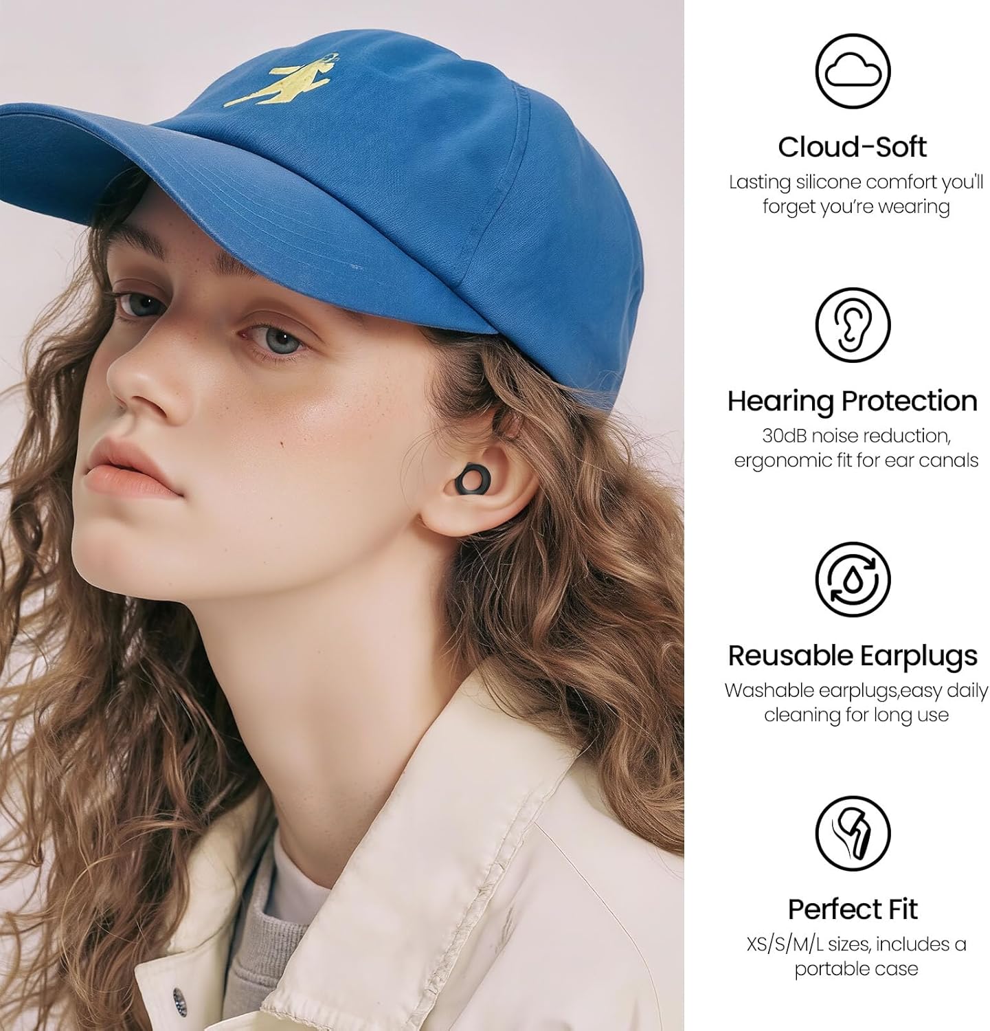 Detalle de Jayine Ear Plugs for Sleep: Reusable 30dB Silicone Hearing Protection (2 Pairs)