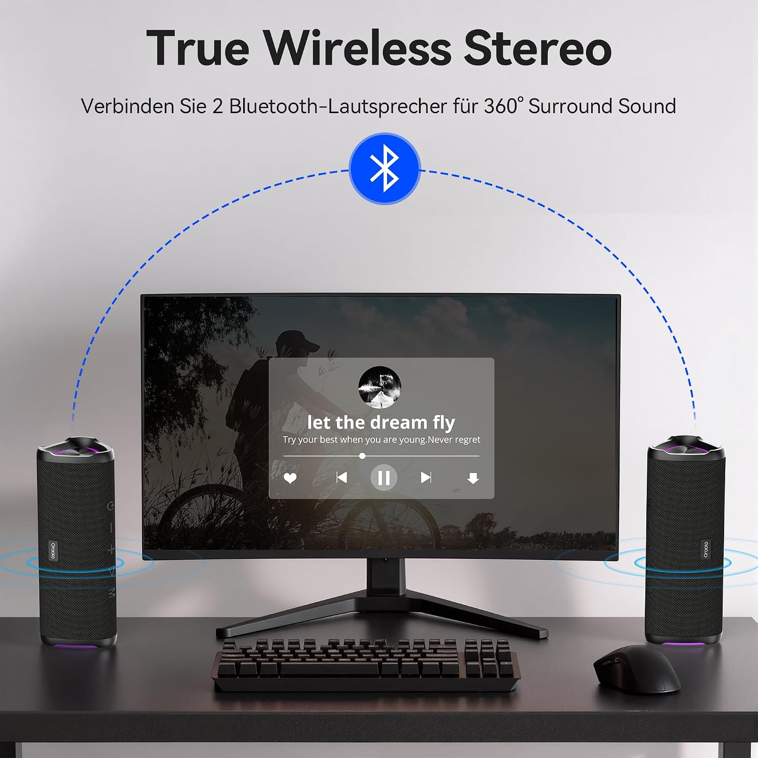 Detalle 2 de Oraolo Bluetooth Tragbarer Lautsprecher mit 20W, IPX6 und 24h Akkulaufzeit – Outdoor & Party Musikbox