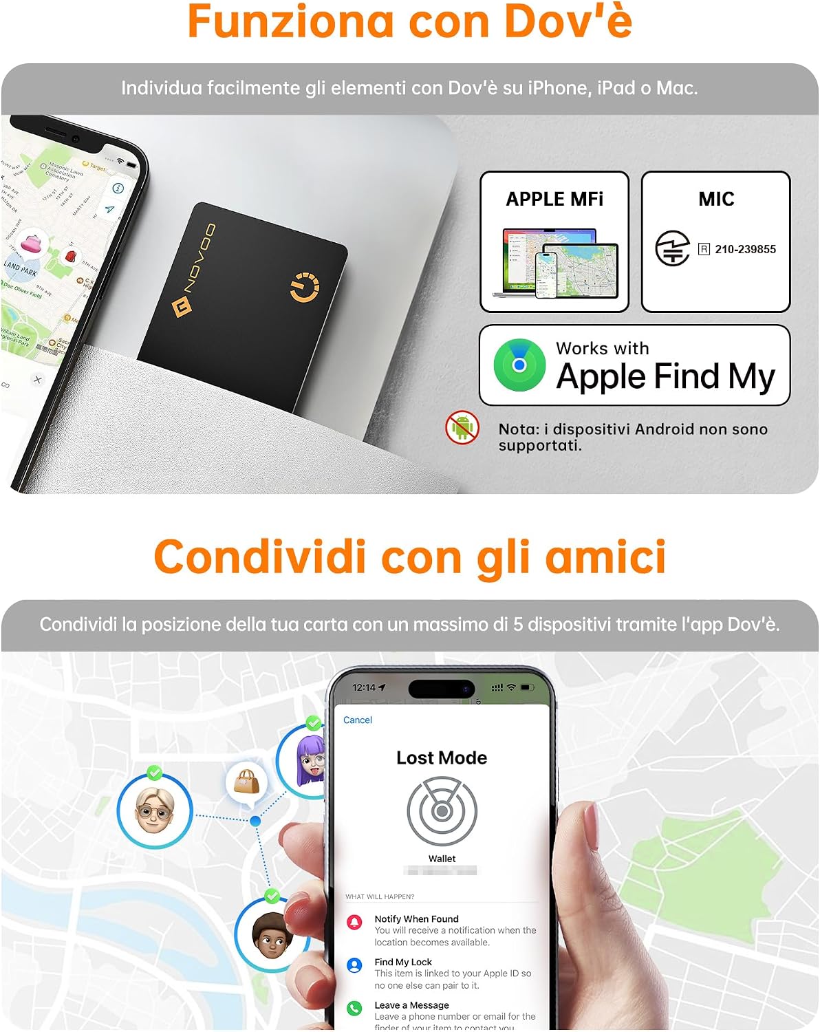 Detalle de NOVOO Air Tag Card Wallet Tracker Slim 1,6 mm: localizzatore per portafogli compatibile Apple Dov’è (iOS Only)