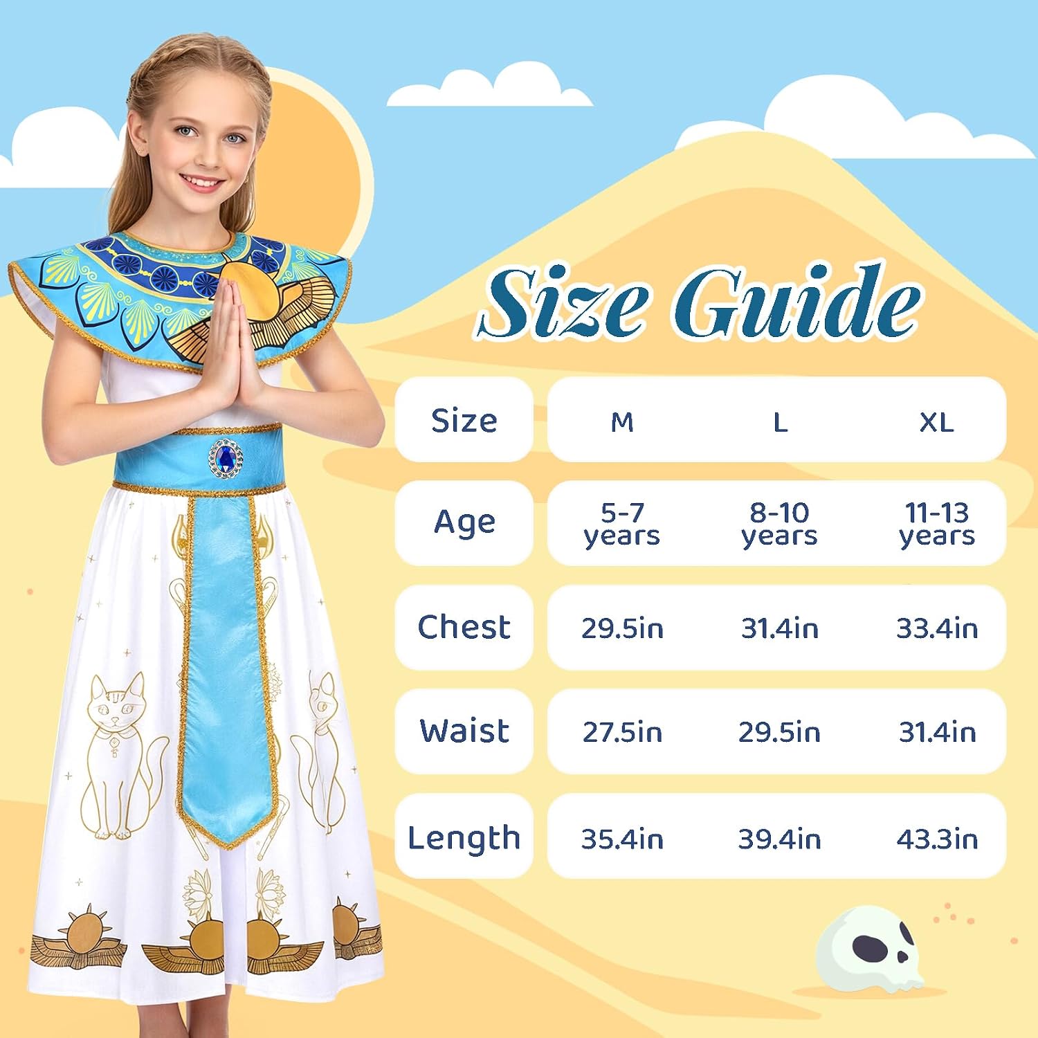 Thumbnail 3 de WIKITOT Egyptian Costumes for Girls (Aged 5–13) – Full Egyptian dress-up set for World Book Day & Halloween