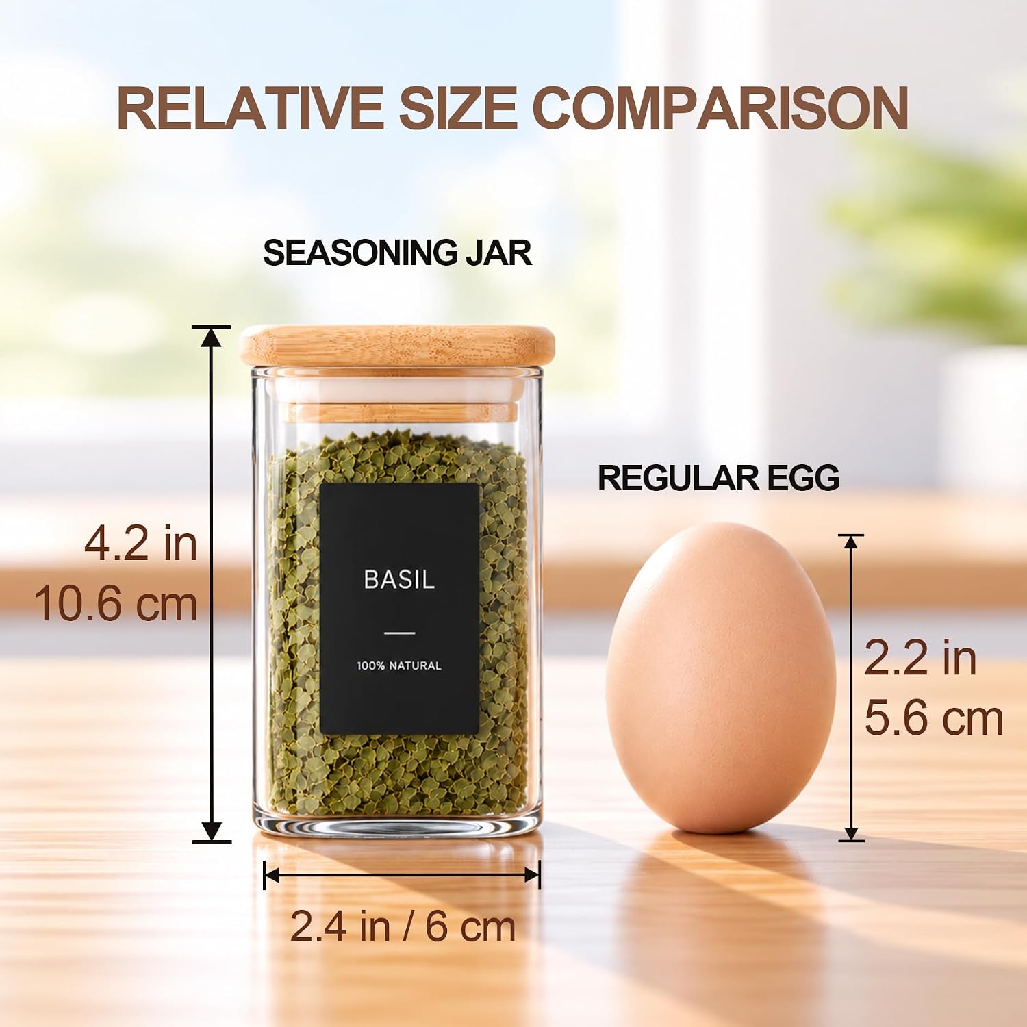 Detalle 1 de ComSaf 240 ml Square Glass Spice Jars with Bamboo Lids, 16 Pack