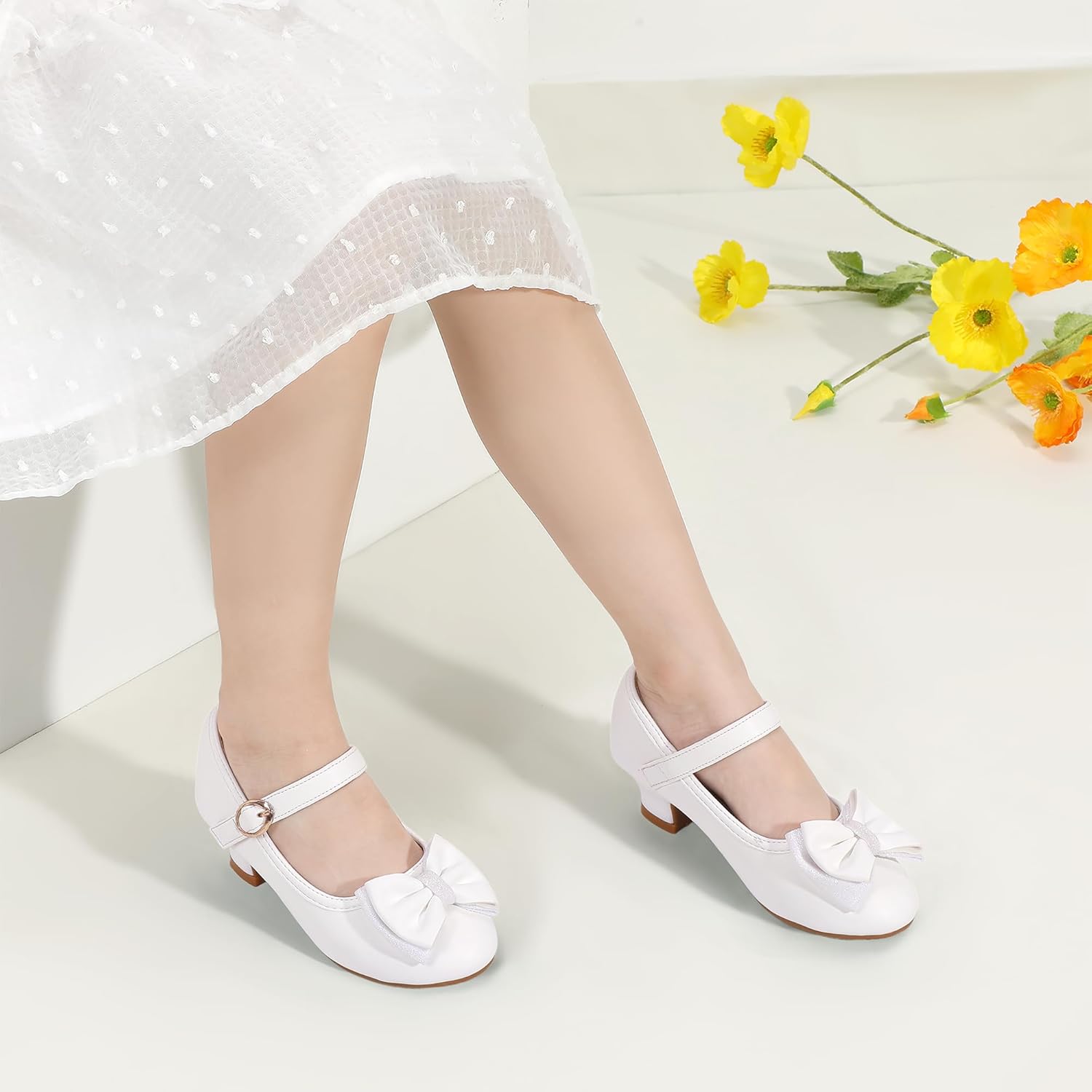 Thumbnail 5 de PANDANINJIA Girls Jada Dress Mary Jane Pumps with Bow - Low Heels for Toddler & Little Kids