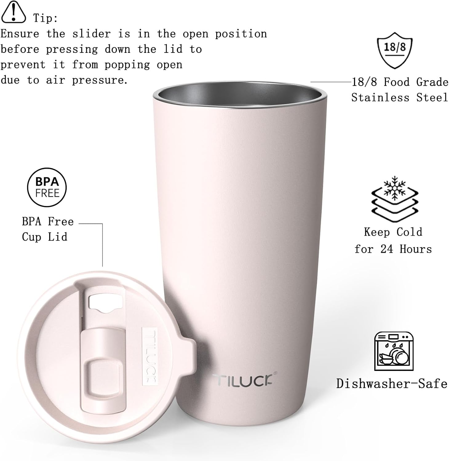 Thumbnail 1 de TILUCK 20 oz Insulated Tumbler with Press Lid (BPA-Free, Stainless Steel Vacuum Travel Mug)