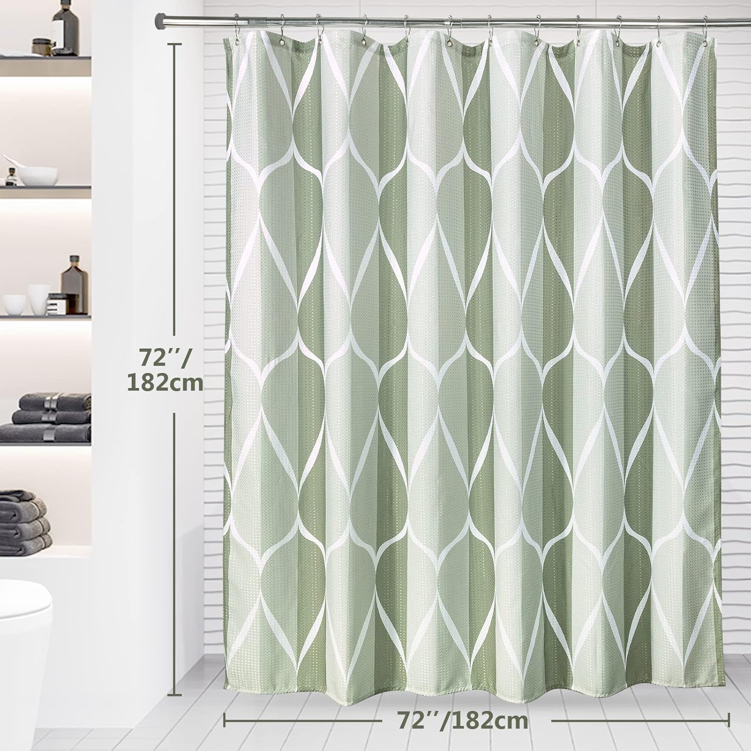 Thumbnail 6 de VANZAVANZU Rideau de Douche Géométrique en Polyester avec Anneaux Métal – 182x182 cm (Vert)