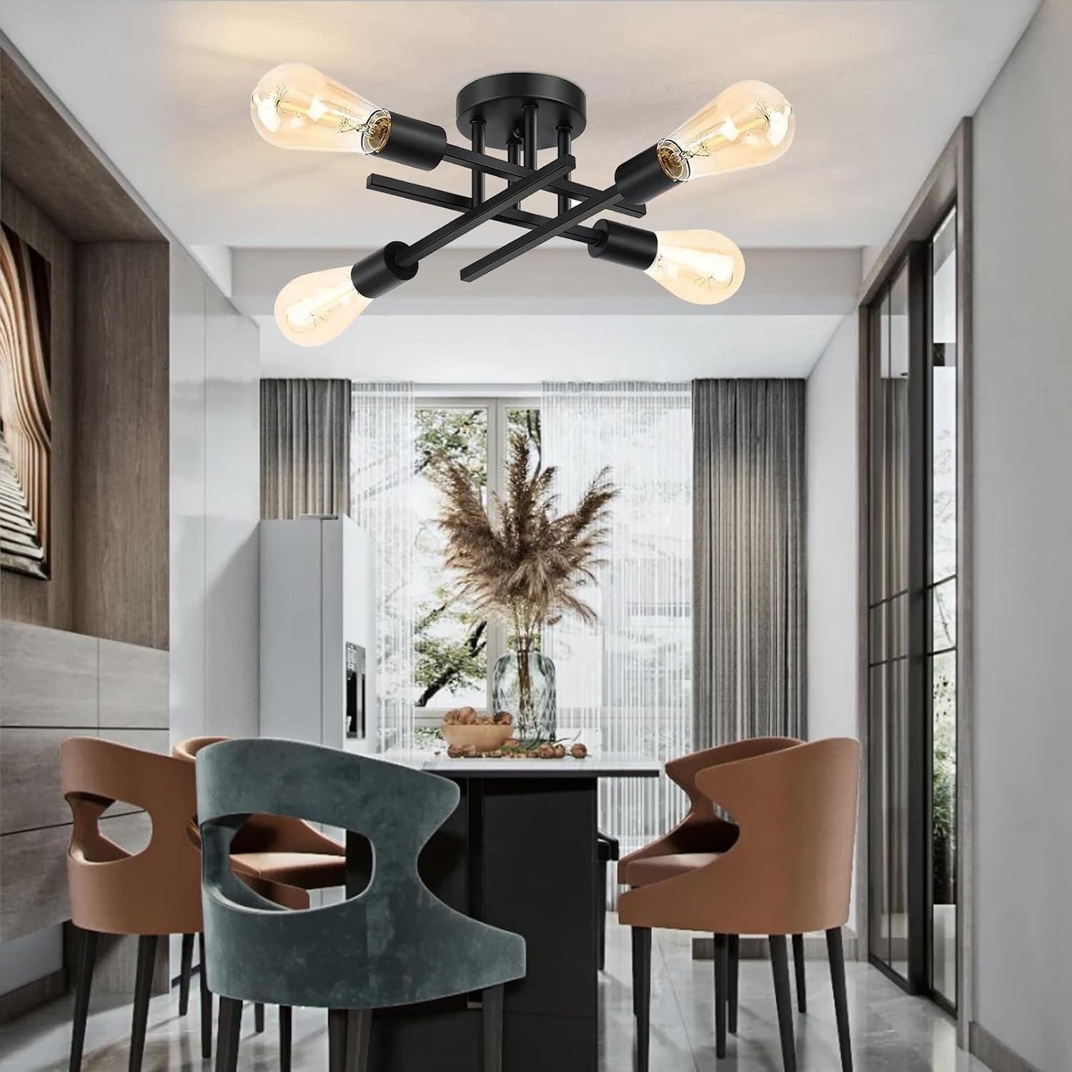 Thumbnail 6 de Maichixin 4-Light Semi-Flush Mount Ceiling Light, Matte Black Metal
