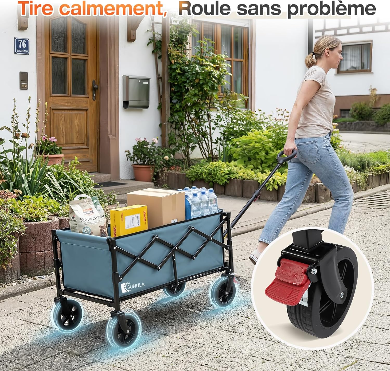 Thumbnail 4 de SUNULA Chariot Pliable Petit 80L avec Freins, structure 100 kg et poids réduit – Bleu