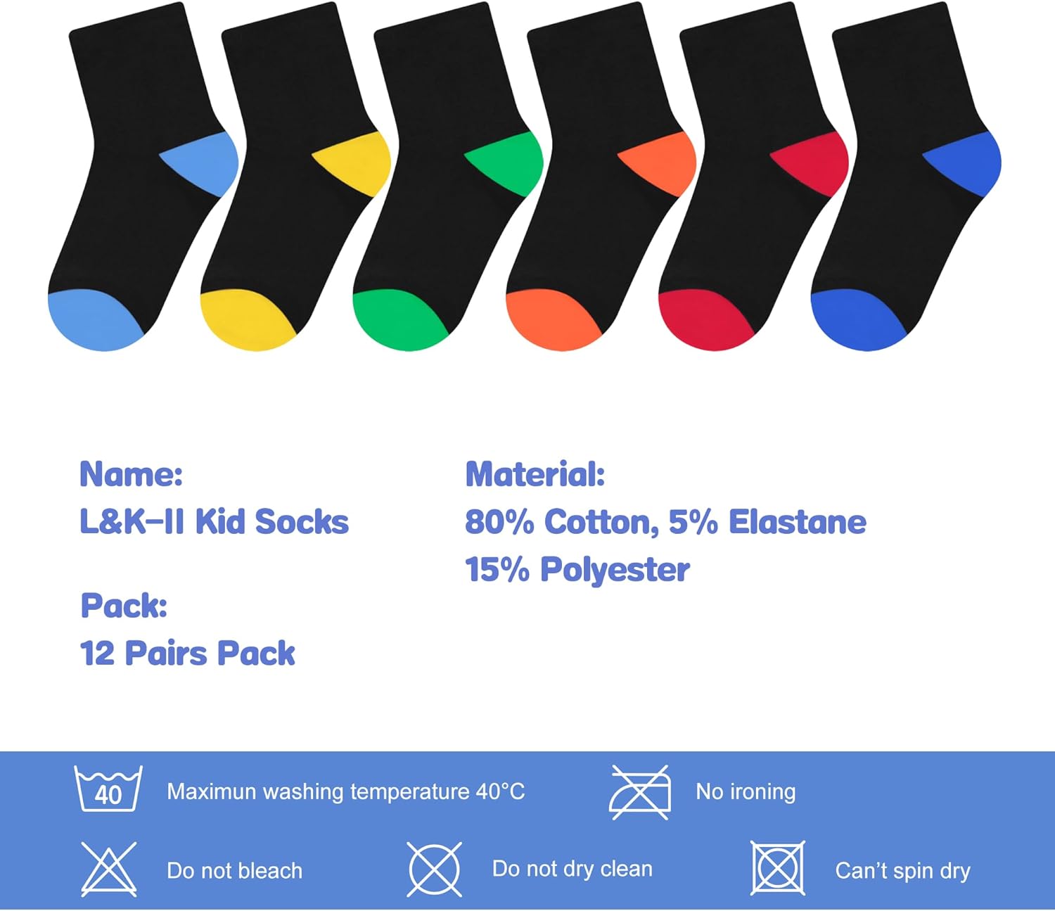 Thumbnail 6 de L&K-II – Paquet de chaussettes enfants hiver (12 paires) coton chaudes et élastique
