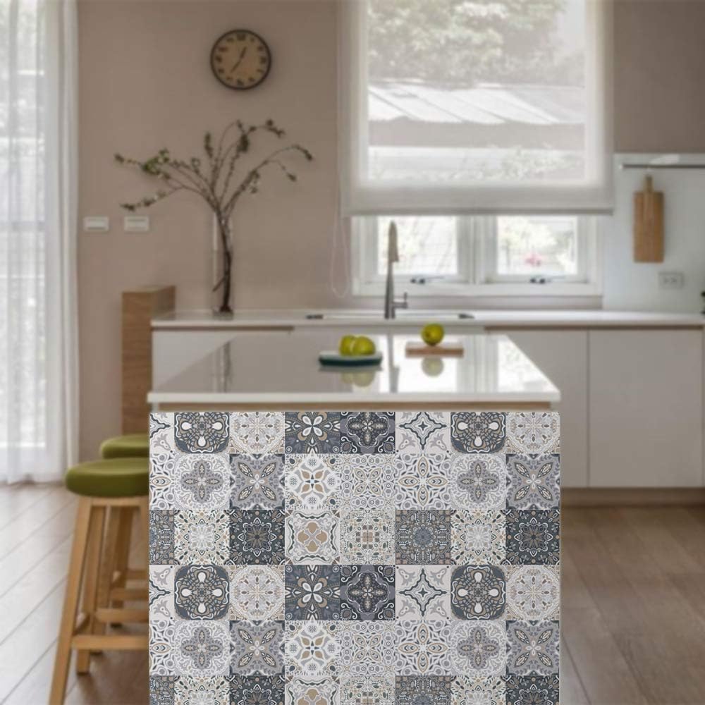 Detalle de HORIWE 48pc Moroccan Tile Stickers 6x6 Inches — PVC, Waterproof, Self-Adhesive Backsplash Tiles