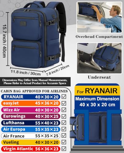 Detalle de LYNXCHER XM 24L Underseat Cabin Backpack, 40 × 30 × 20 cm, Dark Blue