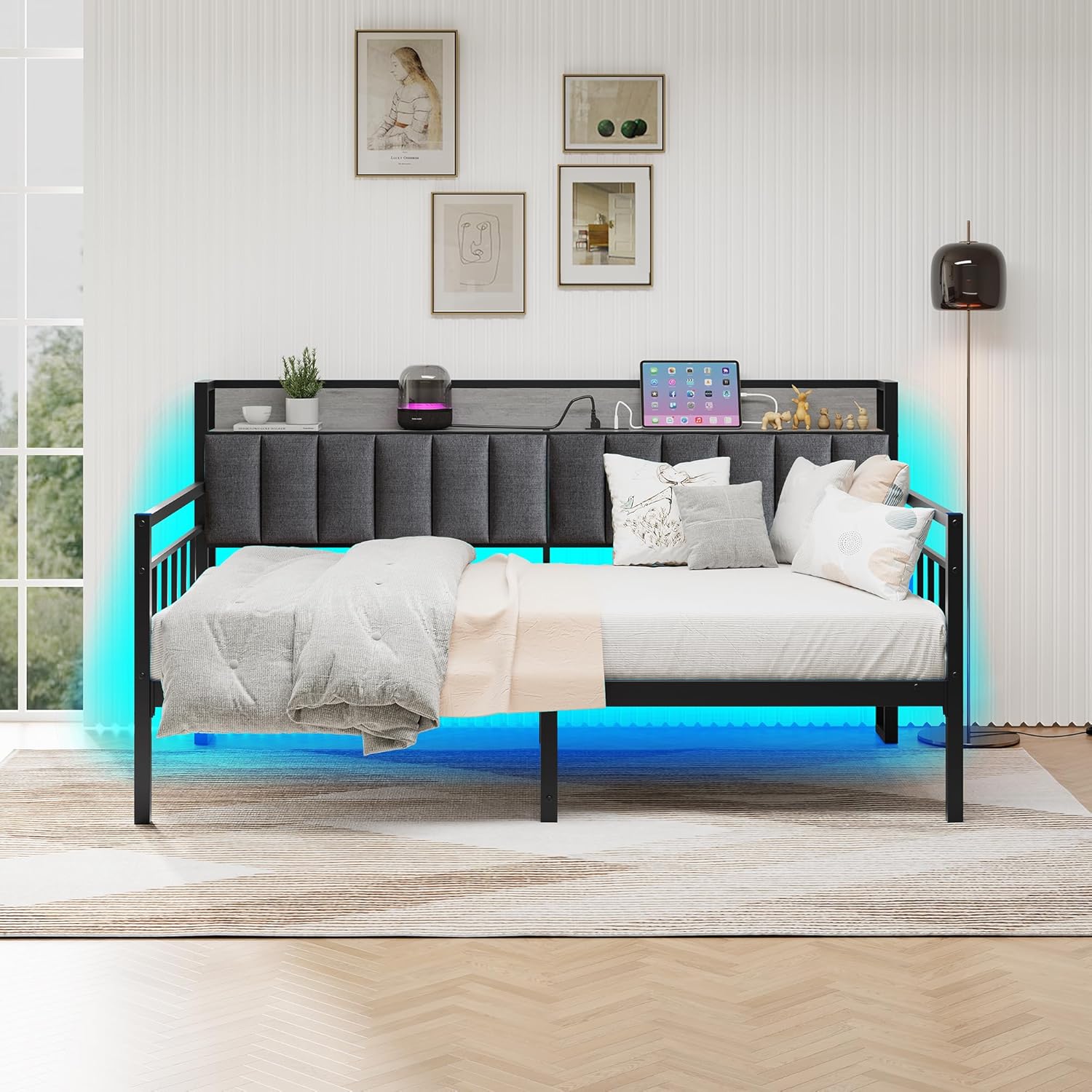 Thumbnail 6 de BOFENG Twin Daybed Frame with LED Lighting, Charging Station and Storage Headboard