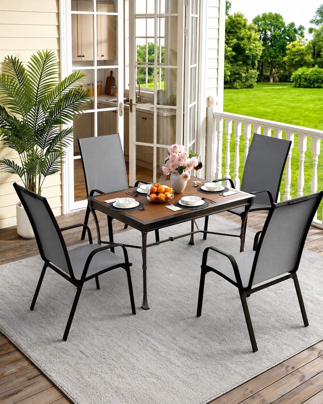 Thumbnail 6 de Outvelar A045-015 Patio Dining Chairs Set of 4, Stackable Deep Gray