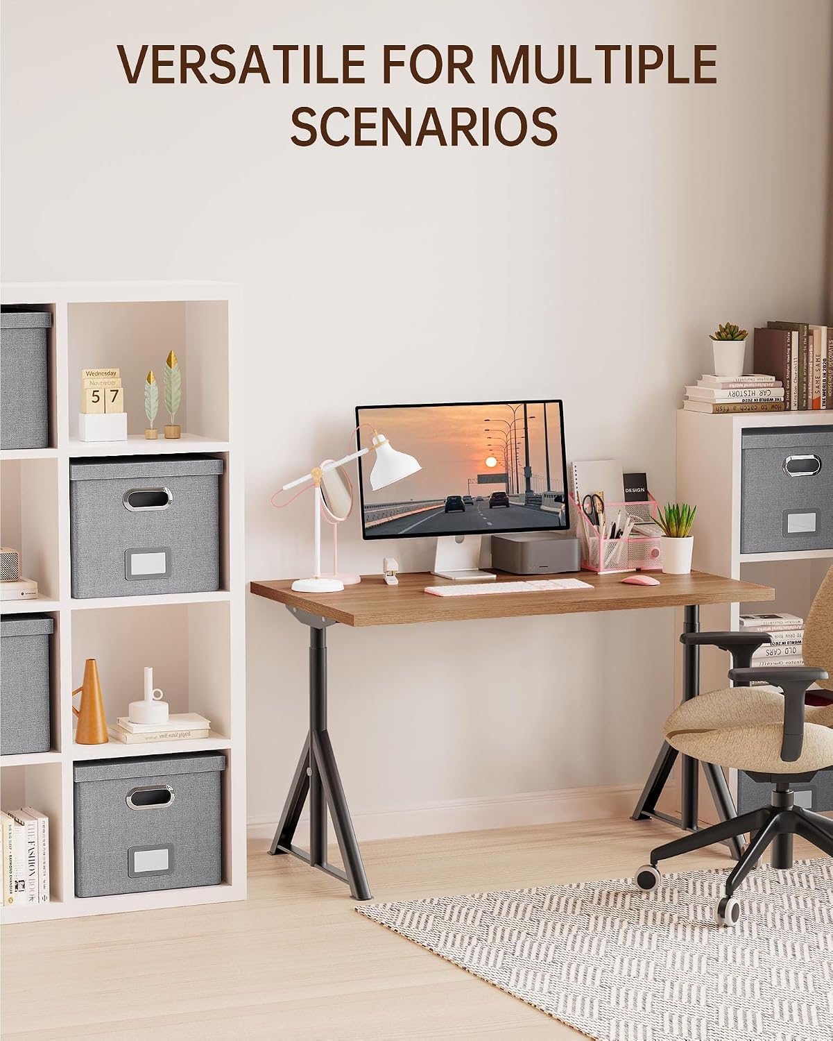 Detalle de Oterri AM03118 2-Pack File Storage Boxes with Lids, Gray Linen, Foldable