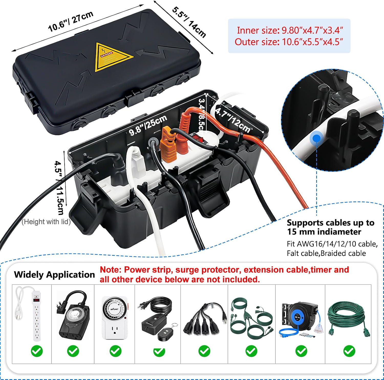 Thumbnail 1 de Hrensaw Medium Outdoor Electrical Box, 6 Cable Ports, IP54, Black