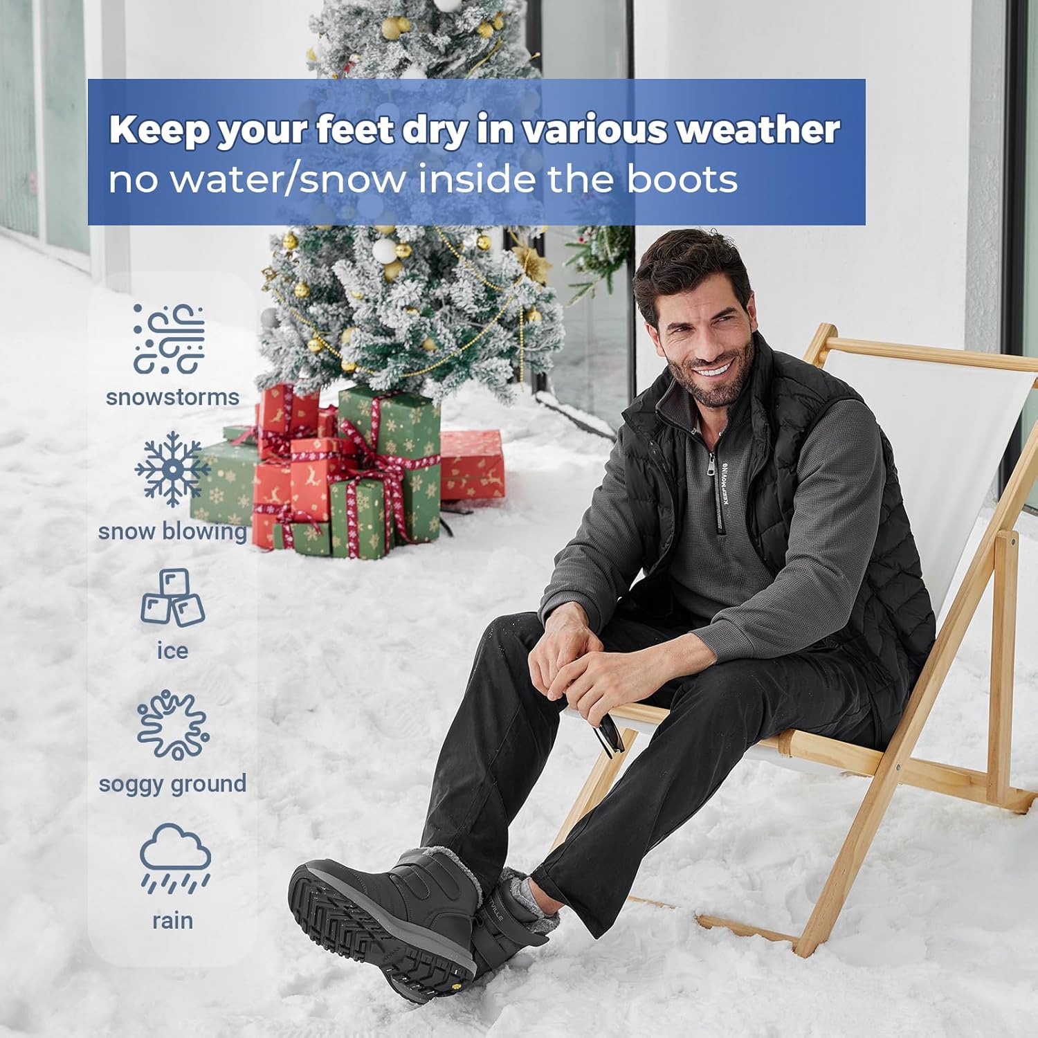 Thumbnail 3 de FitVille Winterschuhe Herren Extra Weit – Stiefel mit Klettverschluss, rutschfeste Winterstiefel für Outdoor