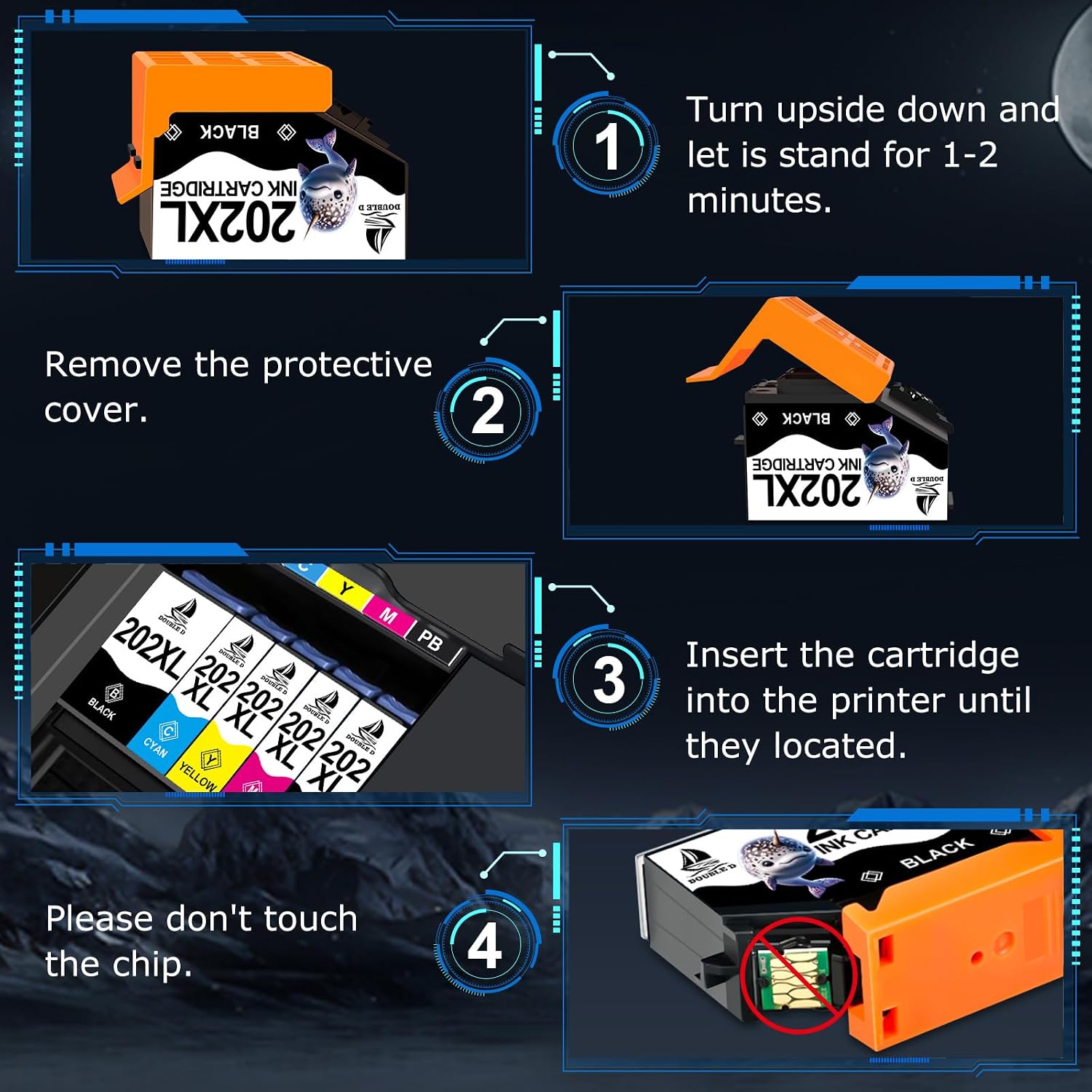 Detalle de DOUBLE D 202XL Ink Cartridges (1BK 1PBK 1C 1M 1Y) 5 Pack for Epson 202XL / Expression Premium XP printers