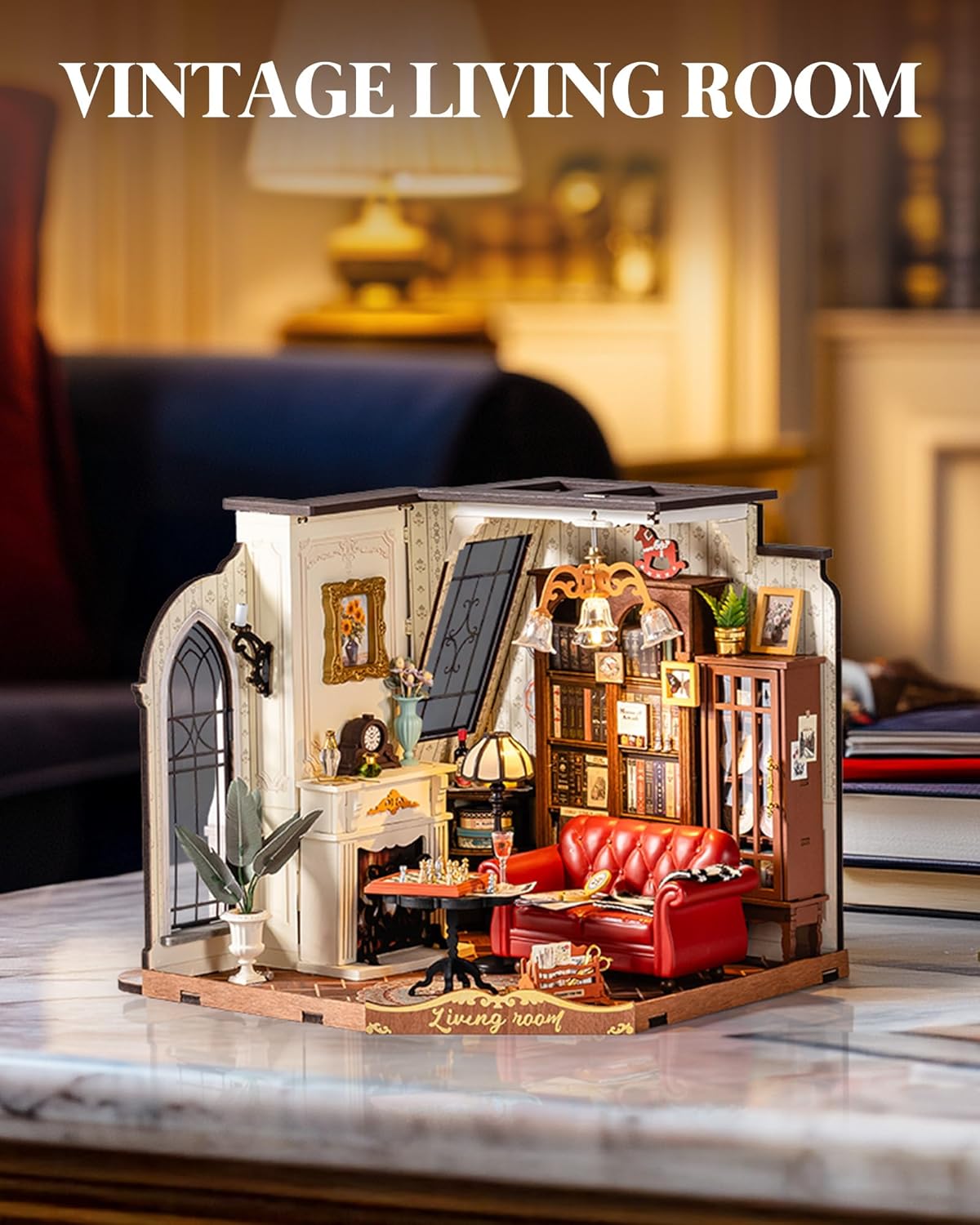 Detalle de Robotime Miniaturhaus-Bausatz Catherine’s Living Room – Puppenhaus aus Holz mit LED-Licht