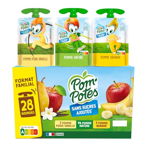 Detalle de Pom’Potes Compote Sans Sucres Ajoutés Pomme Poire Vanille Banane 28x90g — gourde nomade, fruit et fibre