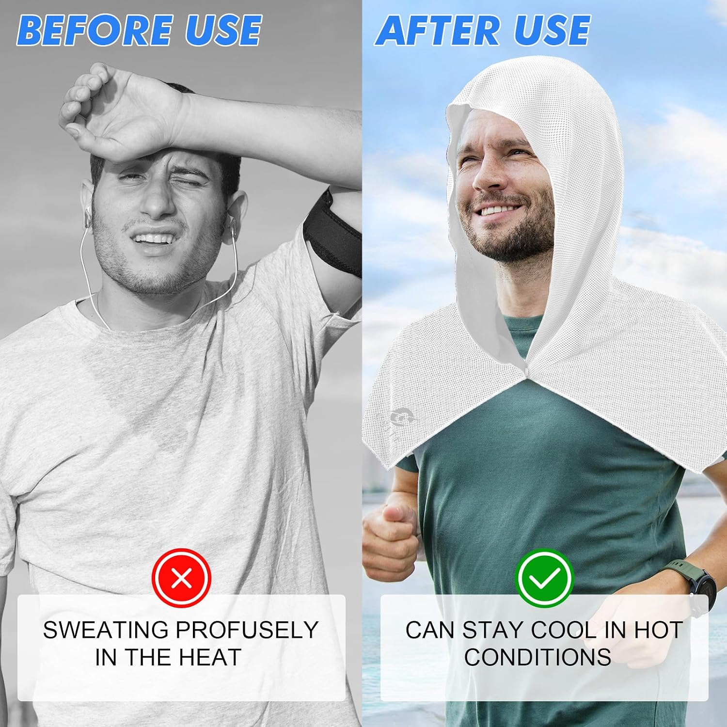 Detalle de CSITE 3-Pack Cooling Hoodie Towels: Instant Cooling, UPF 50 Sun Protection, and Portable for Outdoor Activity
