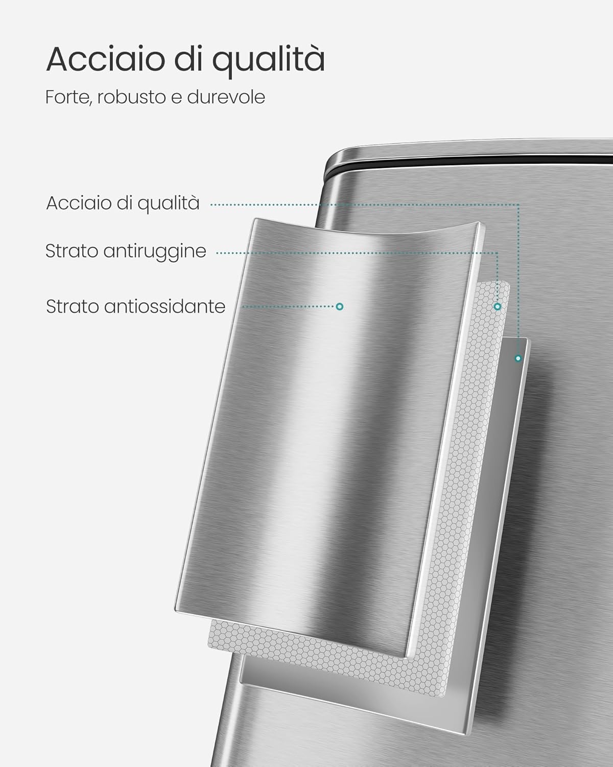 Detalle de SONGMICS LTB592E01 pattumiera da cucina da 20 L con pedale, cestino interno e chiusura morbida