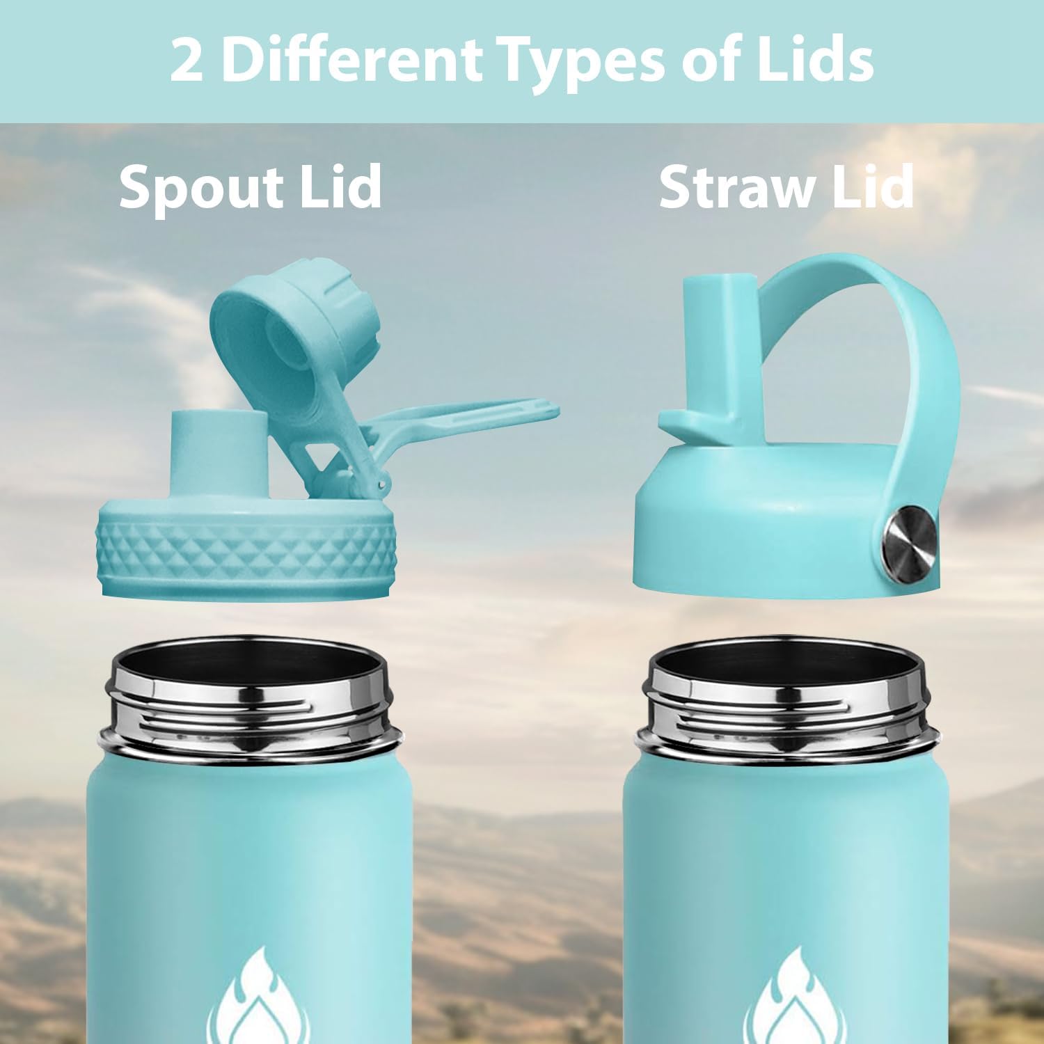 Detalle de SENDESTAR 40oz Water Bottle with Double Wall Vacuum Insulation, Straw Lid & Spout Lid – Hydrangea