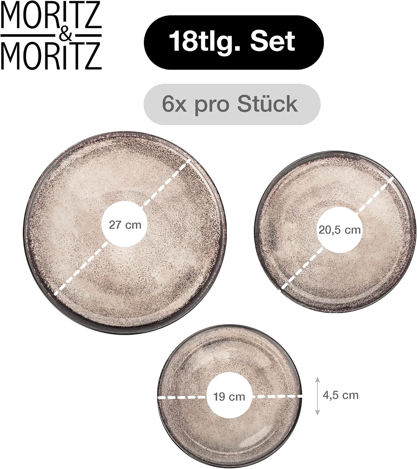 Detalle 2 de Moritz & Moritz VIDA Geschirrset 6 Personen Beige – 18-tlg. Porzellan, mikrowellen- & spülmaschinengeeignet
