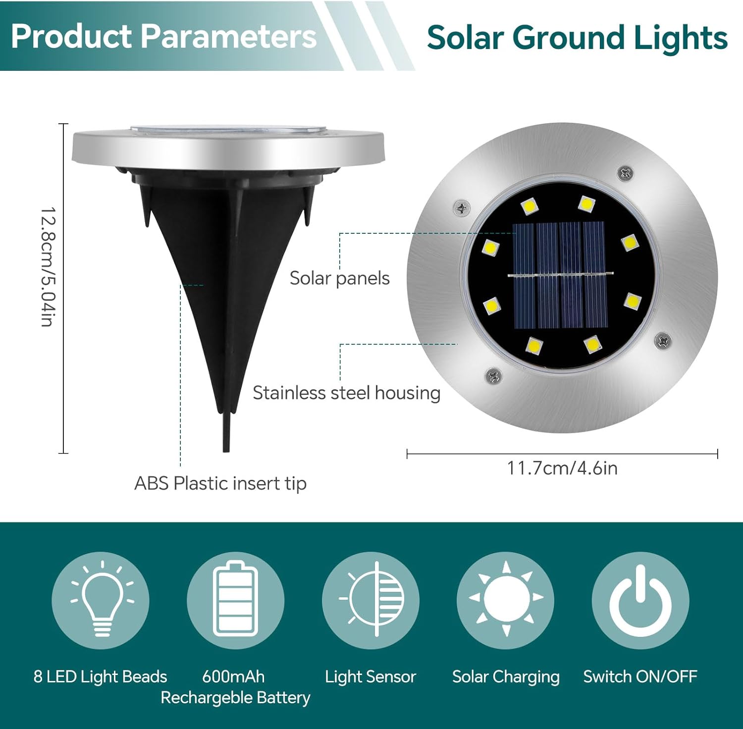 Thumbnail 3 de Lot de 8 Lumières Solaires au Sol 8 LEDs IP65