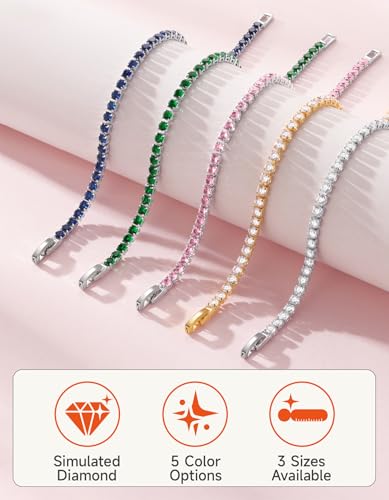Detalle de Just Being Cute Bracciale tennis Zirconia 5A+ 3mm Argento Blu 18 cm