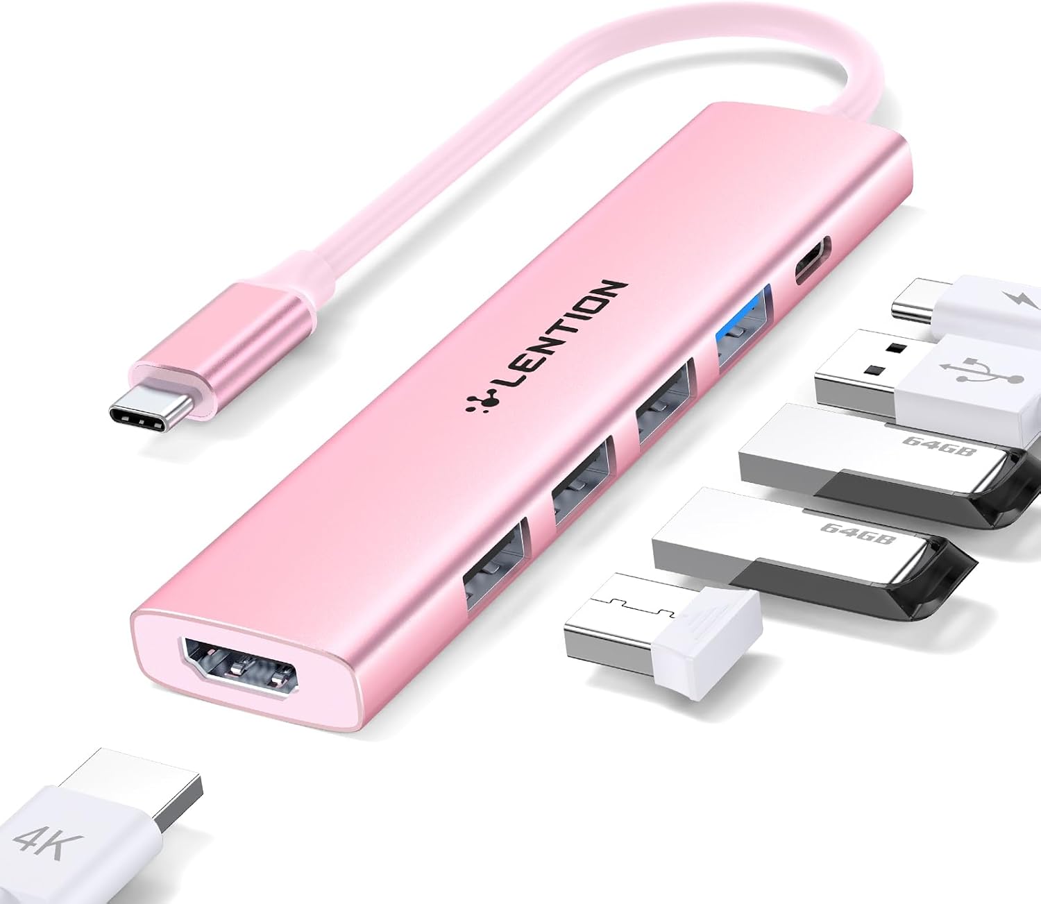 Detalle de LENTION USB-C Hub Multiport Adapter (100W PD, 4K HDMI, USB 3.0 + 3× USB 2.0) for MacBook, Chromebook & iPhone