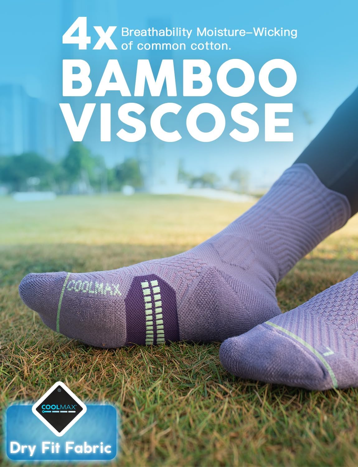 Thumbnail 2 de Juclise Womens Coolmax Bamboo Compression Running Crew Socks, 3 Pairs – Anti-Blister & Moisture-Wicking
