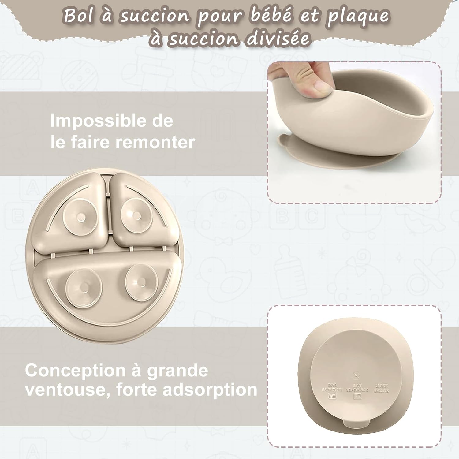 Thumbnail 3 de Baby Geschirrset 12-teiliges Kindergeschirr mit Saugnapf, Silikon Lätzchen & Babylöffel (BPA-frei)