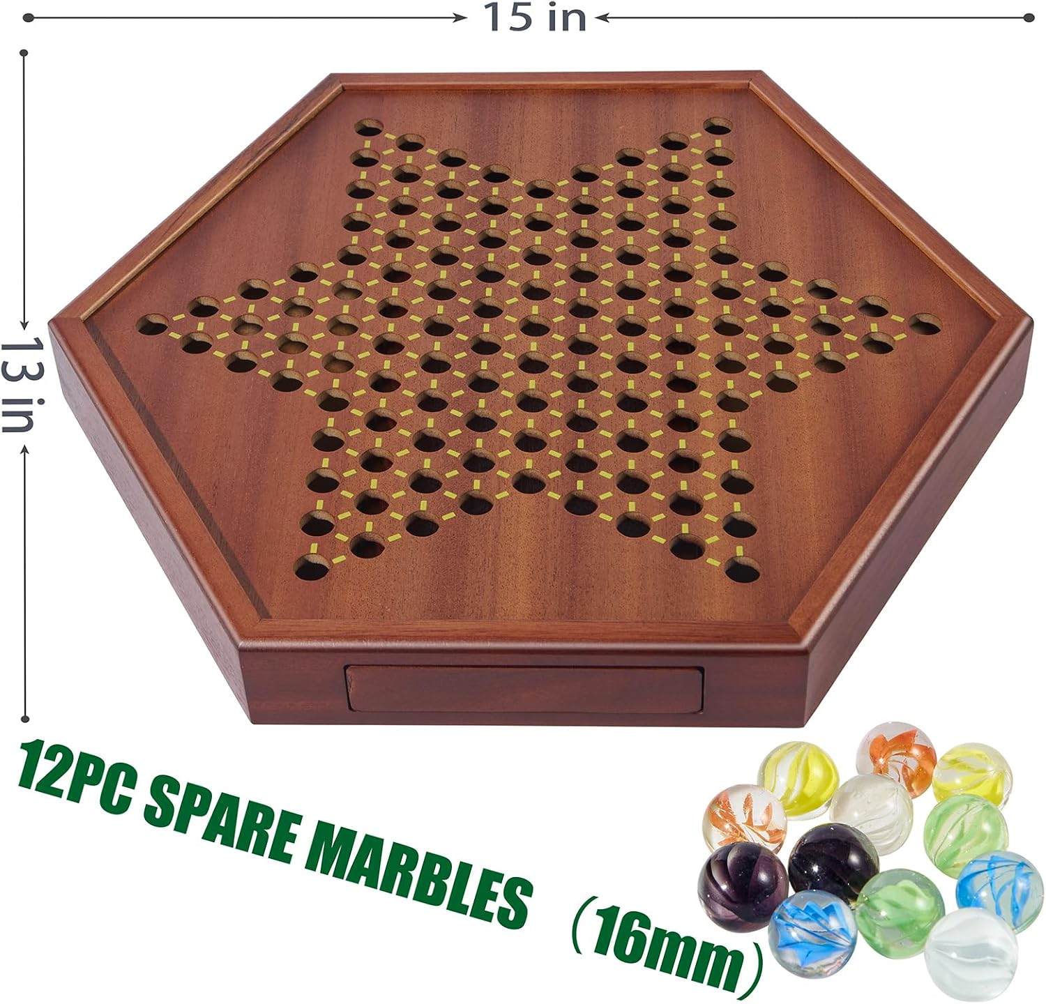 Detalle de VAMSLOVE Chinese Checkers 15" wooden board with 72 marbles ๐ฒ