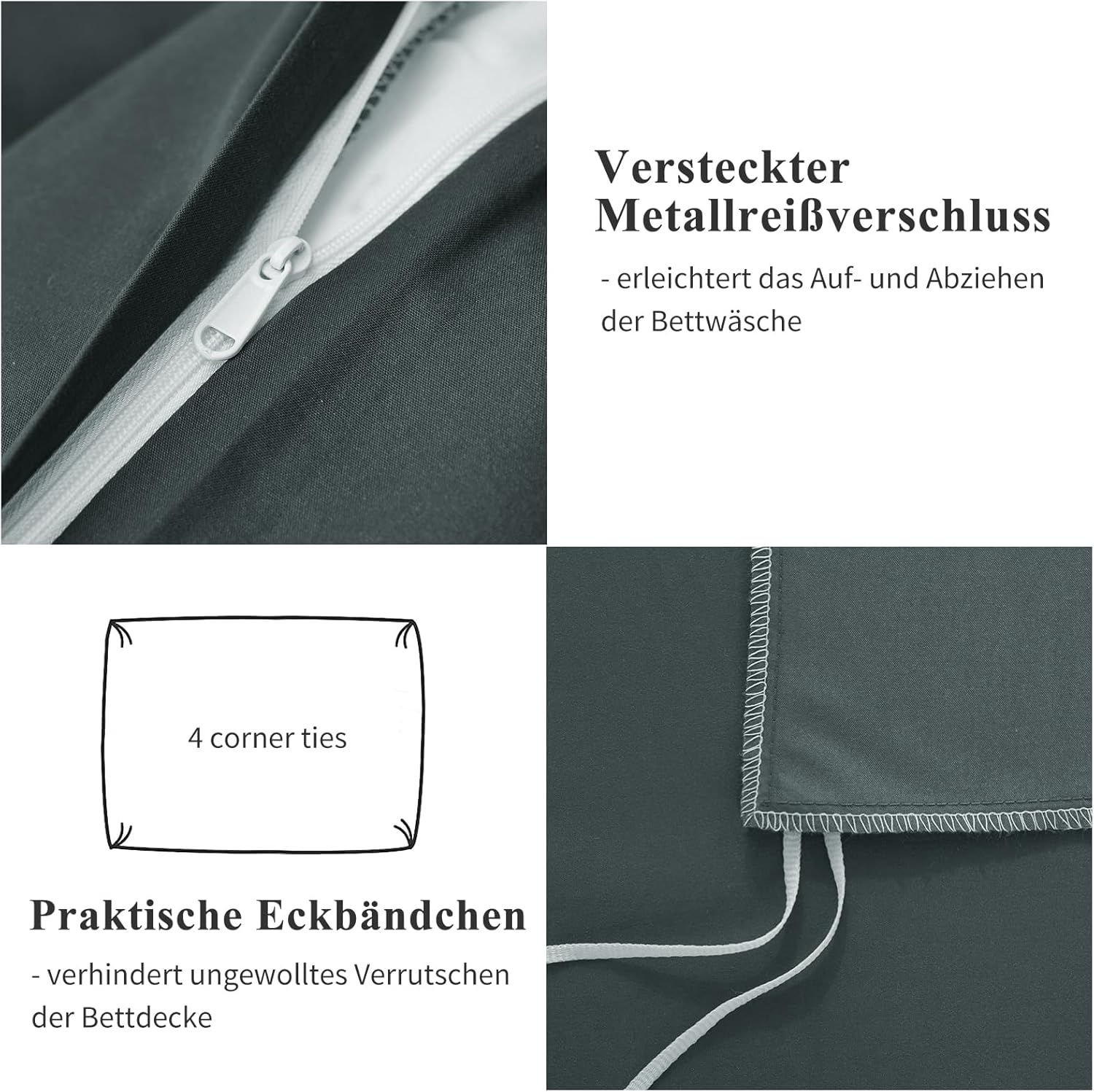 Thumbnail 4 de Aisbo Bettwäsche 140x200 Grau – Mikrofaser-Set, 2-teilig mit Reißverschluss