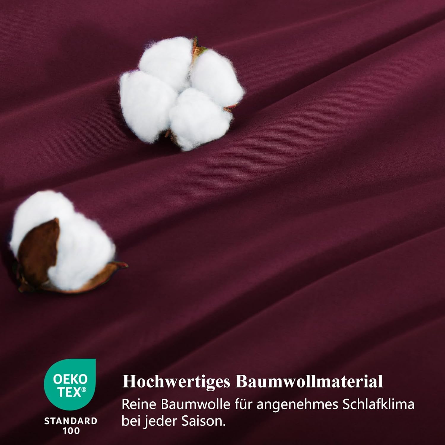 Detalle de RUIKASI Bettwäsche-Set 200x220 cm, 3-teilig, Baumwolle Rot – Wendebettwäsche Burgunderrot/Grau
