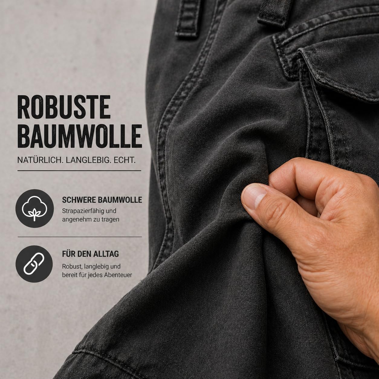 Detalle 2 de Brandit Basic Vintage Herren Cargo Short – robuste Freizeit-Cargo-Shorts im Vintage-Look