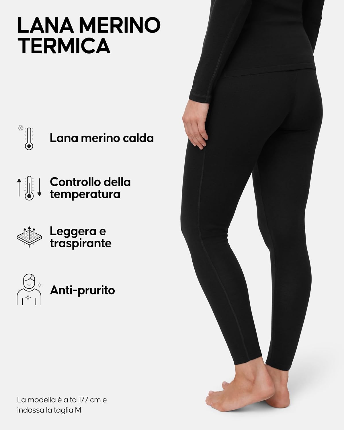 Detalle de DANISH ENDURANCE Leggings Donna in Lana Merino 180 g/m² — Pantaloni termici per sci e outdoor