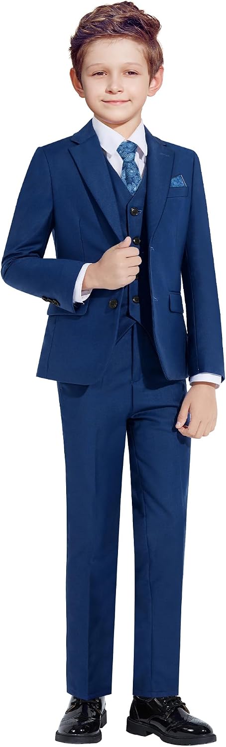 Detalle de Marvelous World Boys’ Slim-Fit Suit Set with Adjustable Waist, Vest and Bow Tie