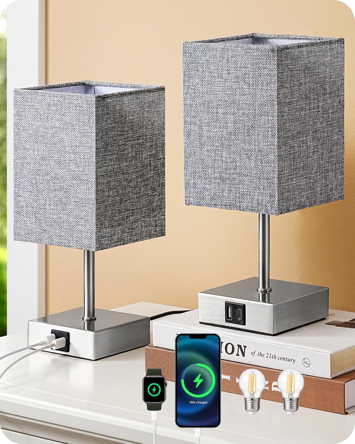 Detalle de EDISHINE Bedside Lamps Set of 2