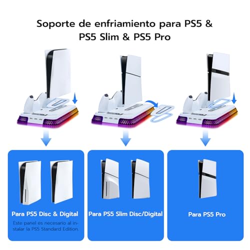 Thumbnail 1 de Wigearss Soporte Vertical para PS5 con Ventiladores, Carga para 2 Mandos y Iluminación RGB