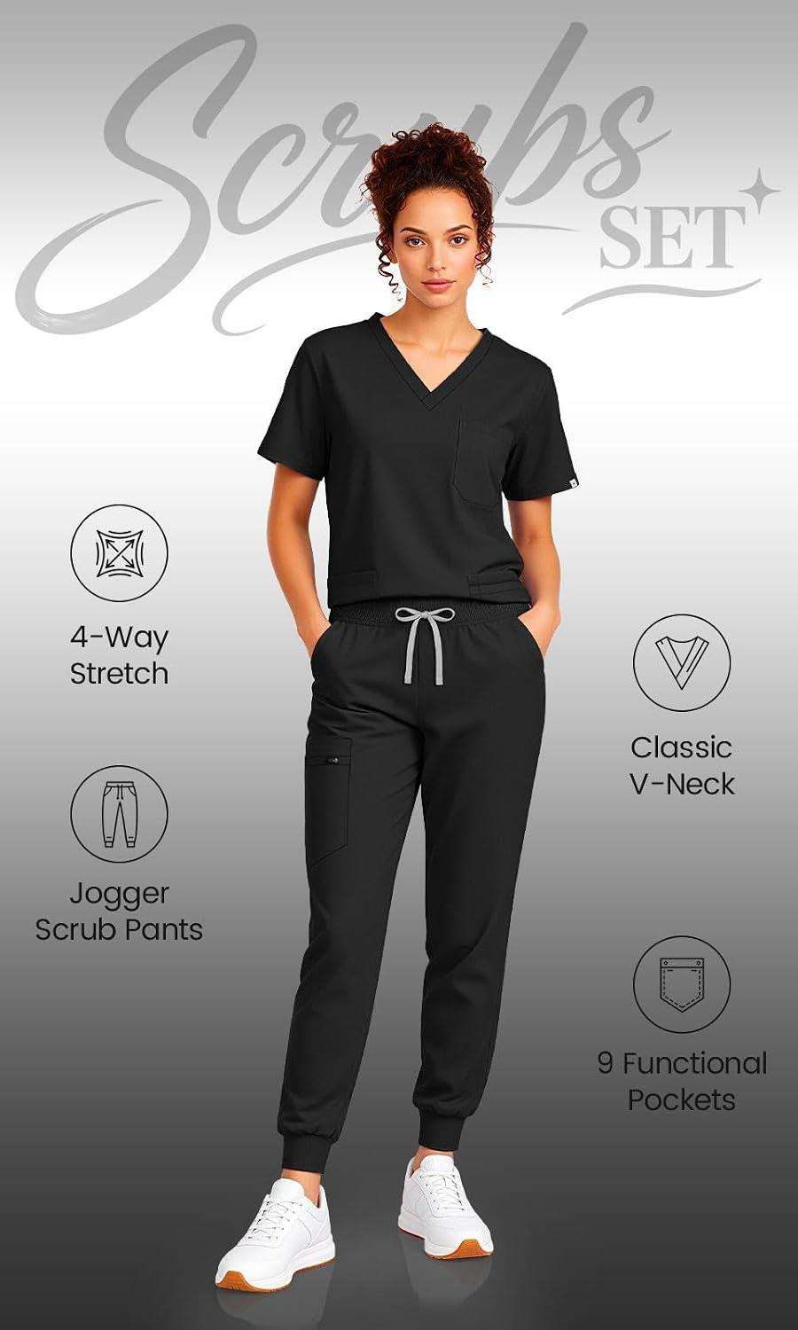 Detalle de Eadflie Women's Scrub Set with 9 Pockets
