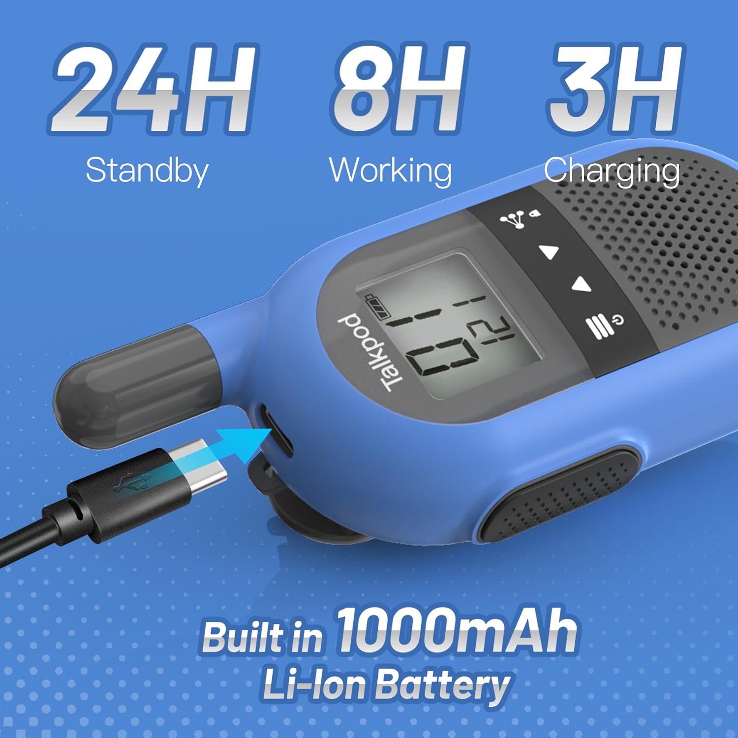 Thumbnail 4 de Talkpod Walkie Talkies for Adults and Kids – 4 Pack (Red, Blue, Yellow, Green) with Built‑In 1000mAh Li‑ion Batteries