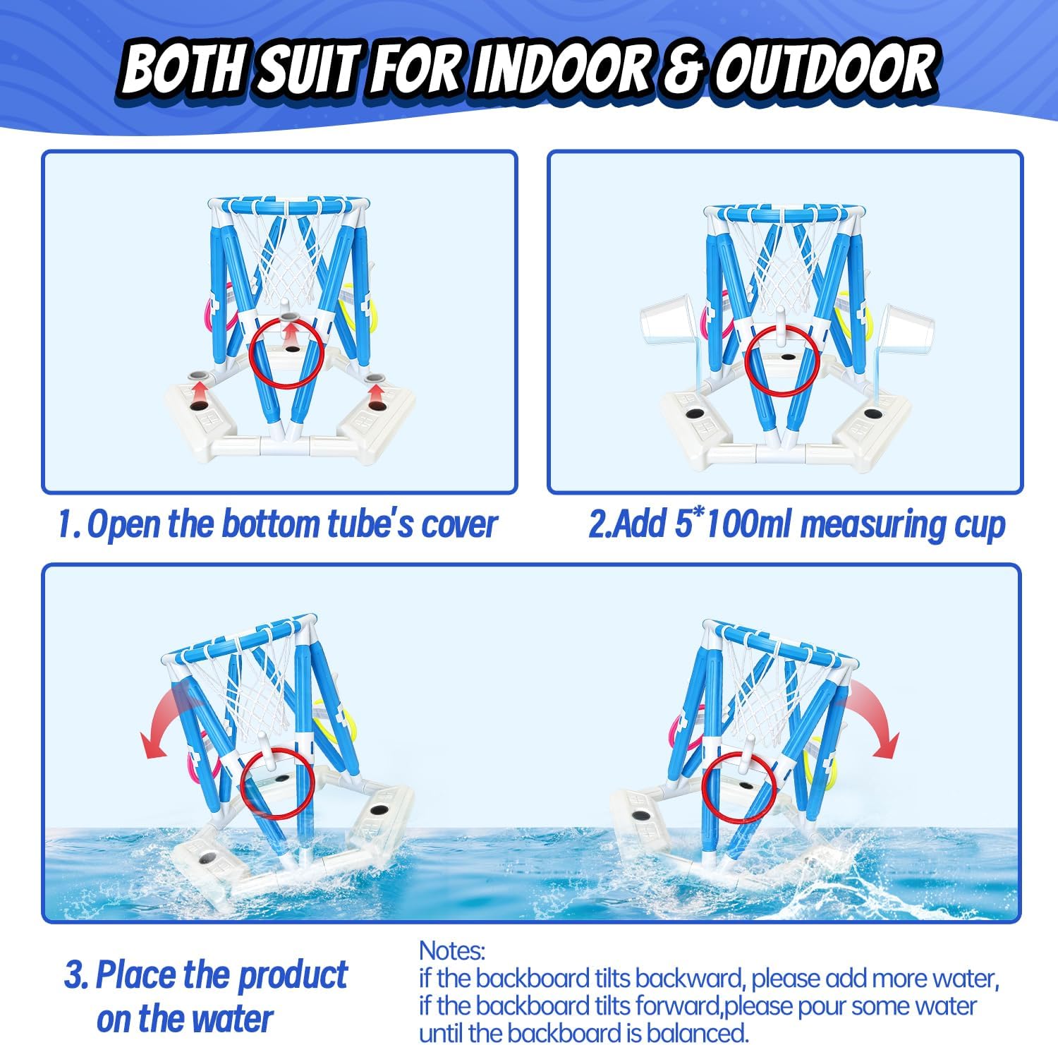 Detalle de 2-in-1 Pool Basketball Hoop & Ring Games - Floating Pool Toys for Kids and Family Fun
