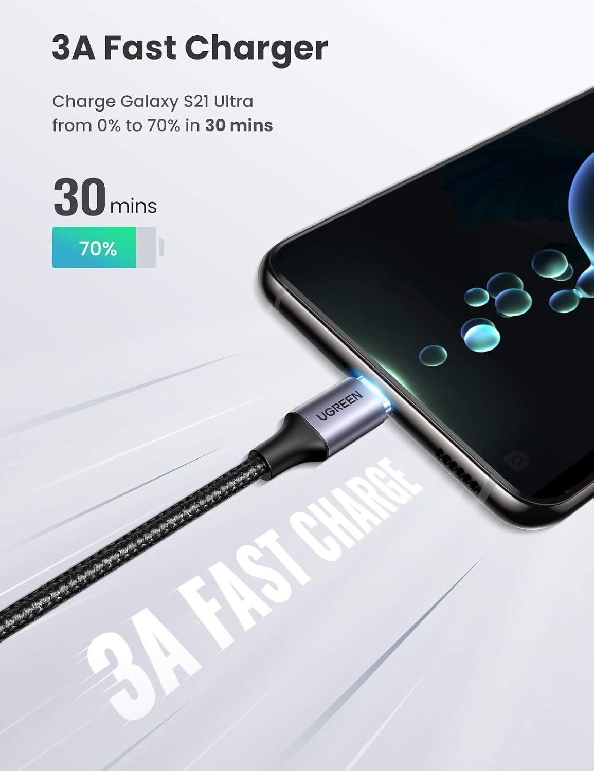 Thumbnail 2 de UGREEN 50125 USB-C to USB-C Cable, 60W, 2 m, Right-Angle Connector