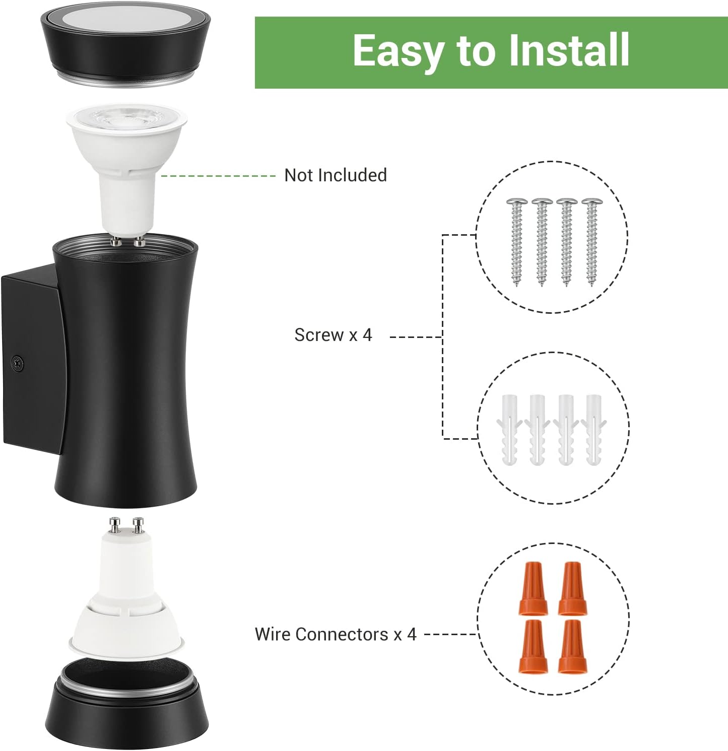 Thumbnail 3 de EDISHINE Up Down Outside Lights (Waterproof IP44) – Outdoor Wall Lights 2 Pack, Matte Black