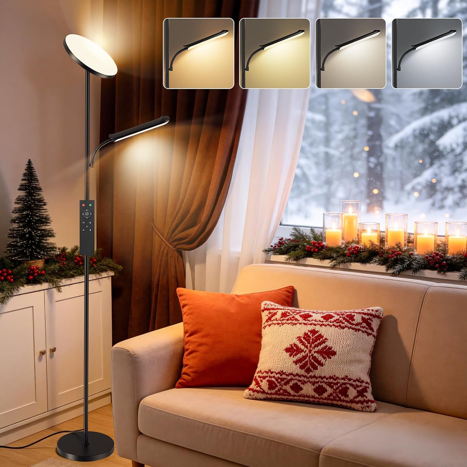 Detalle de Piantana lampada da terra 42W con Luce di Lettura Flessibile e LED Dimmerabile – 4 Temperature di Colore
