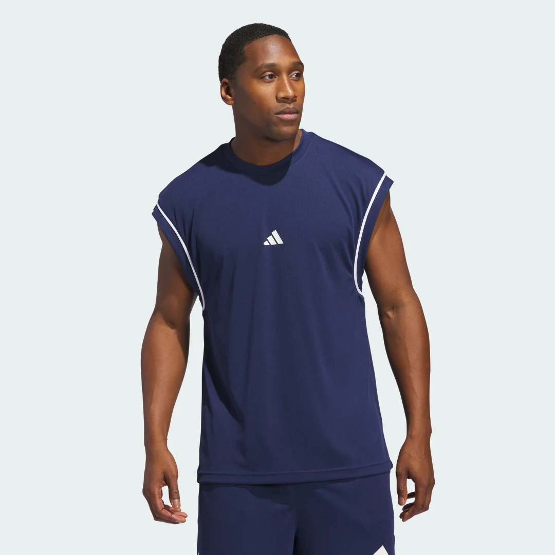 Detalle de Camiseta sin mangas adidas Basketball All-World (Azul) – una opción práctica para entrenar y jugar